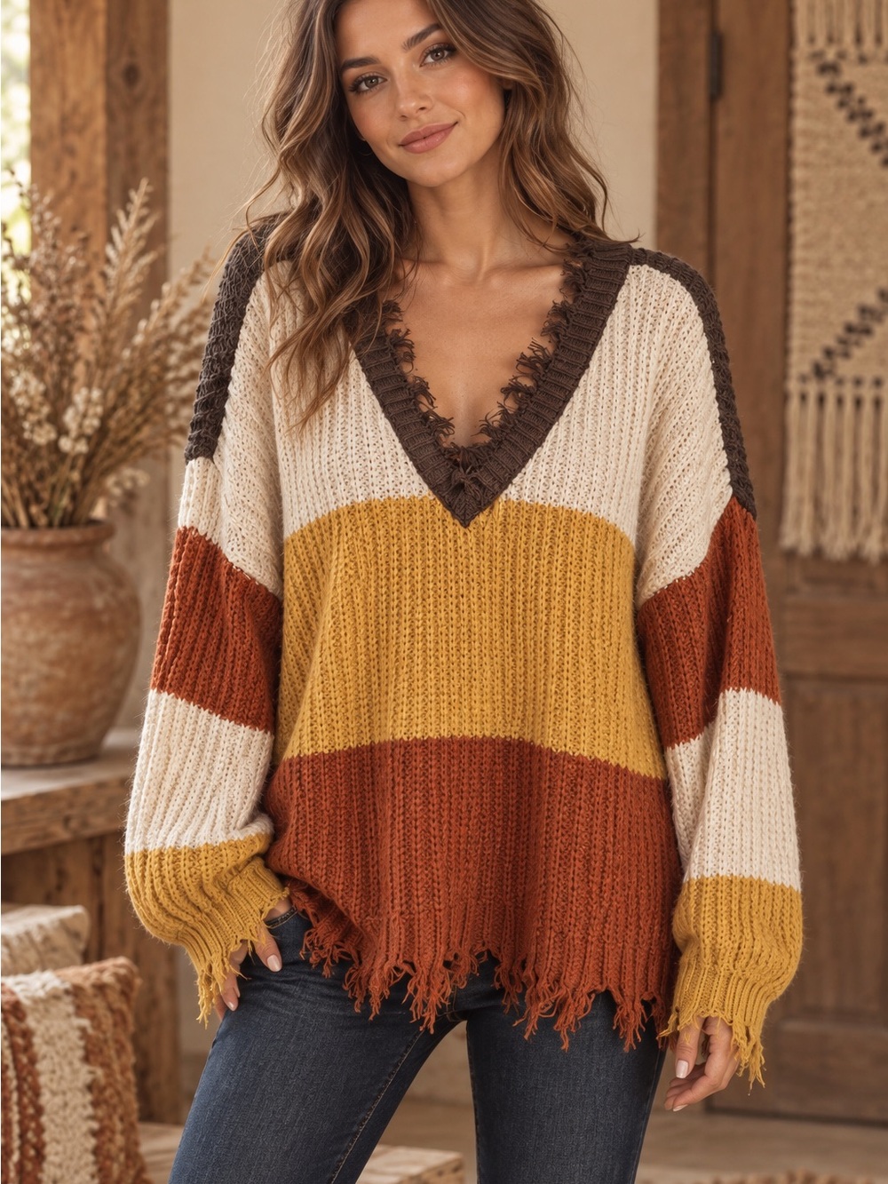Blu Pepper Colorblock Fall Sweater (090678) 🍂